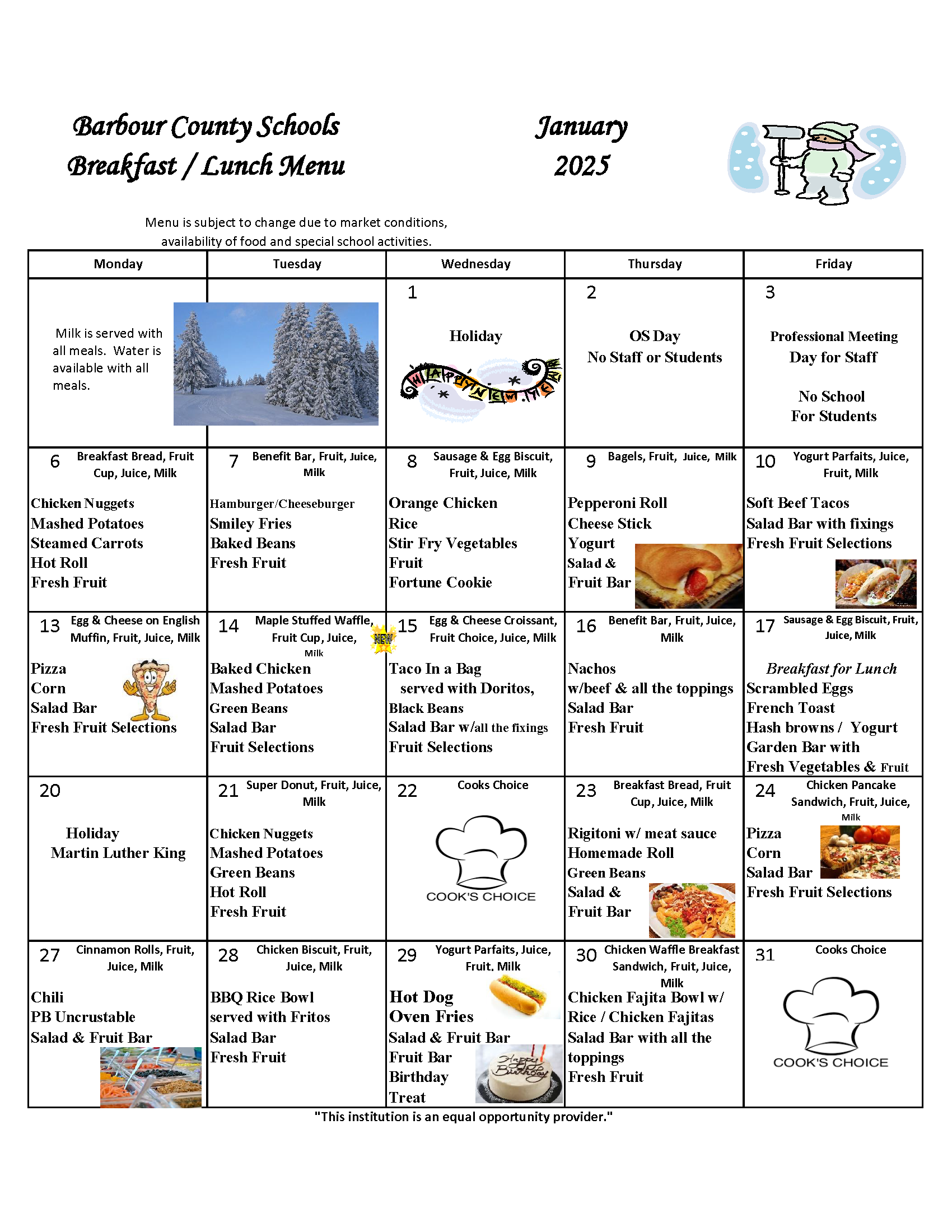 January 2025 Breakfast & Lunch Menu